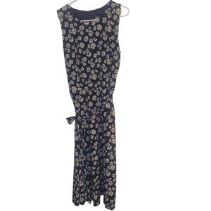 Ann Klein Sleeveless Daisy Dress Size 12 Navy, White & Yellow EUC